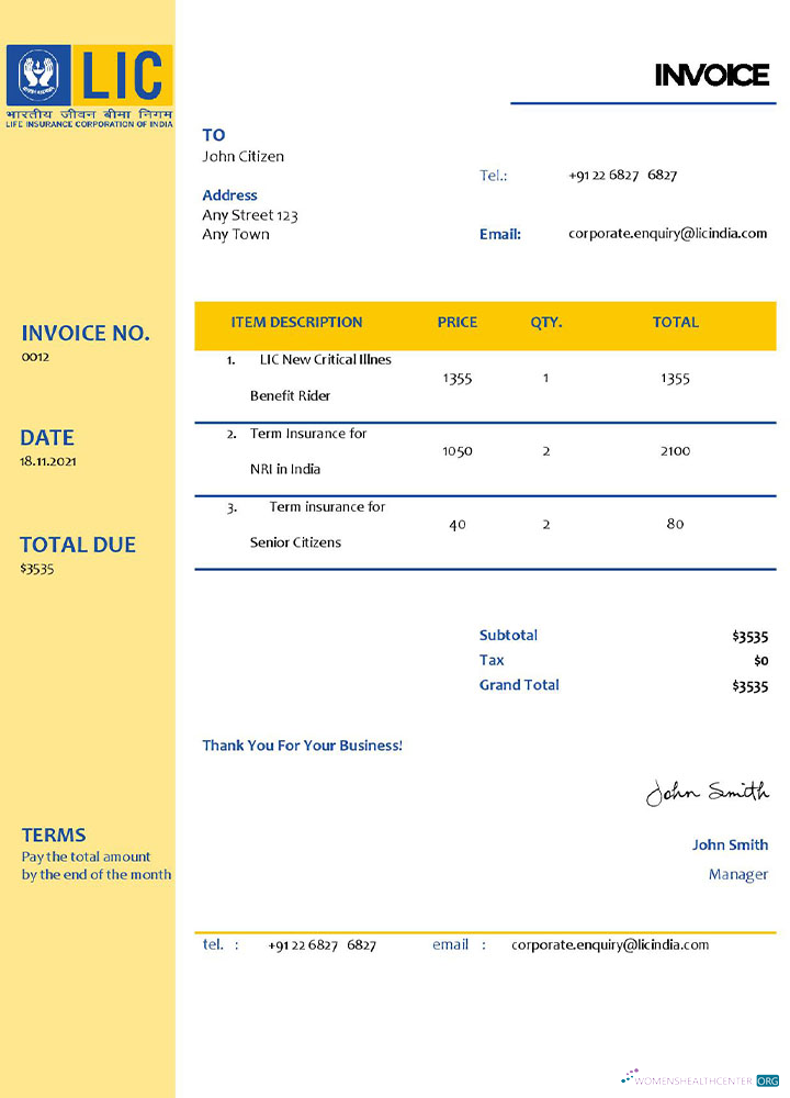 Download USA LIC invoice template Photoshop template